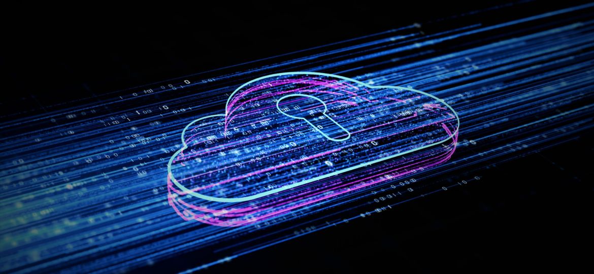 Digital cloud computing using artificial intelligence. Futuristic technology internet and big data 5g connection. Cybersecurity digital data background