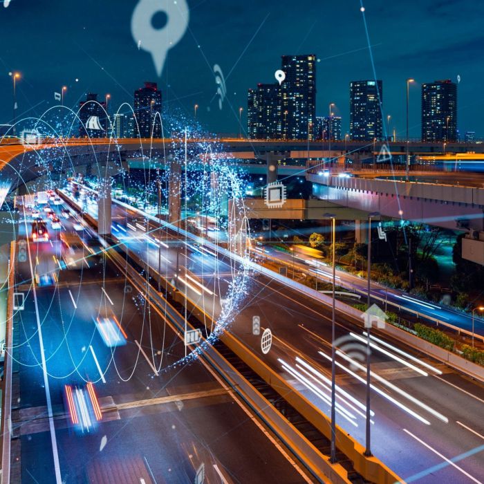 Transportation and technology concept. ITS (Intelligent Transport Systems). Mobility as a service.